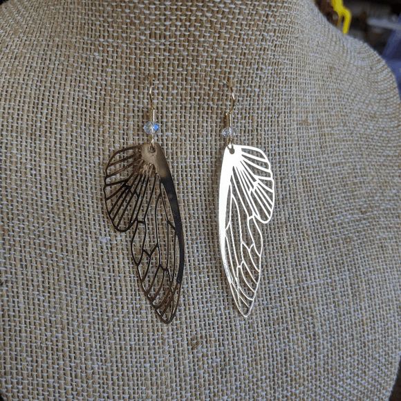 Gold Butterfly Wing Earrings; Cicada Wing Charms; Gold Plated; Laser Cut; Handma - Picture 10 of 10